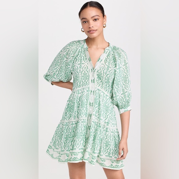 Bell By Alicia Bell Dresses & Skirts - Bell - Clara Green Floral Print  Boho Cotton Silk Button Down Dress Size Small